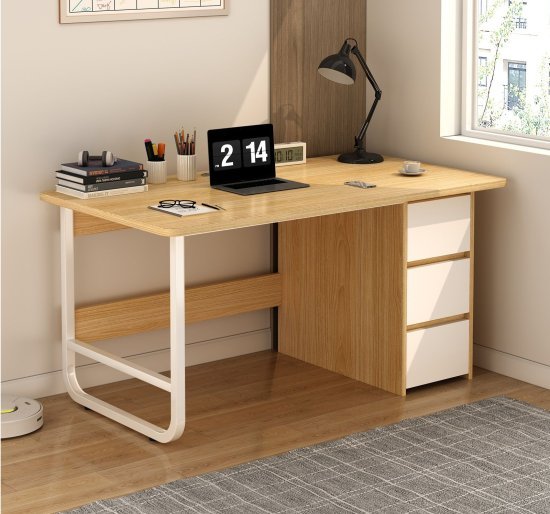 שולחן מחשב ברוחב 100 ס''מ כולל מגירות דגם MSR-1142 מבית Rosso Italy - צבע עץ / לבן