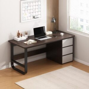 שולחן מחשב ברוחב 120 ס''מ כולל מגירות דגם RSM-2000 מבית Rosso Italy - צבע עץ כהה / שחור