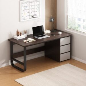 434849_b_1.jpg שולחן מחשב ברוחב 120 ס''מ כולל מגירות דגם RSM-2000 מבית Rosso Italy - צבע עץ כהה / לבן