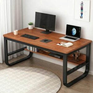 שולחן מחשב ברוחב 120 ס''מ כולל מדף תחתון דגם MSH-10-45 מבית Rosso Italy - צבע עץ כהה / שחור