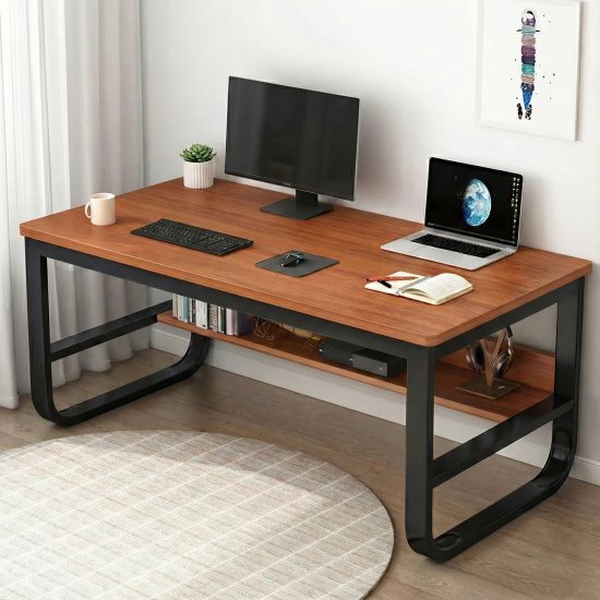 שולחן מחשב ברוחב 120 ס''מ כולל מדף תחתון דגם MSH-10-45 מבית Rosso Italy - צבע עץ כהה / שחור