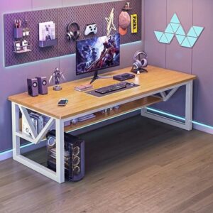 שולחן מחשב ברוחב 140 ס''מ כולל מדף תחתון דגם RSM-1008 מבית Rosso Italy - צבע עץ / לבן