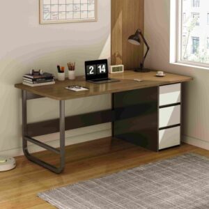 שולחן מחשב ברוחב 140 ס''מ כולל 3 מגירות דגם RSM-3026 מבית Rosso Italy - צבע שחור / עץ כהה / לבן