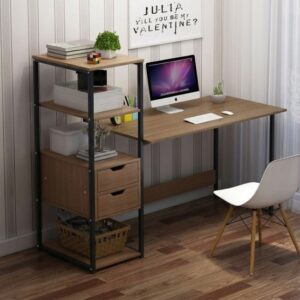 שולחן מחשב ברוחב 120 ס''מ כולל 3 מדפים ו-2 מגירות דגם MSR-1139 מבית Rosso Italy - צבע עץ כהה / שחור