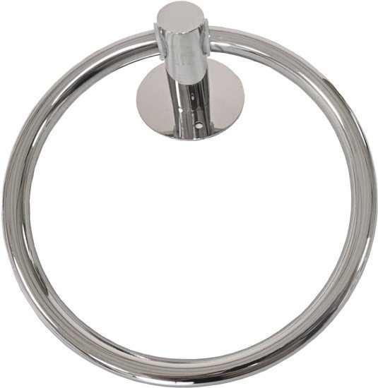 מתלה נירוסטה לתליית מגבות בהדבקה / הברגה דגם וולטה (חישוק) מבית Malkan - צבע כסוף מבריק