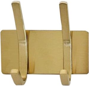 וו תליה נירוסטה בהדבקה (מלבן מוארך + 2 ווים) דגם הדסון מבית Malkan - צבע זהב