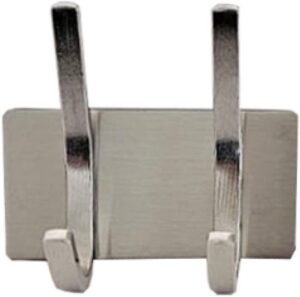 וו תליה נירוסטה בהדבקה (מלבן מוארך + 2 ווים) דגם הדסון מבית Malkan - צבע כסוף מט