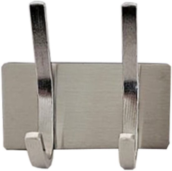 וו תליה נירוסטה בהדבקה (מלבן מוארך + 2 ווים) דגם הדסון מבית Malkan - צבע כסוף מט