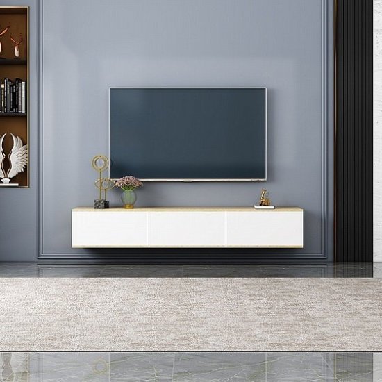 מזנון טלוויזיה צף ברוחב 180 ס''מ דגם Alona מבית StarShop - צבע אלון ולבן