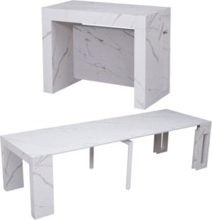 קונסולה ברוחב 100 ס''מ נפתחת לפינת אוכל עד 300 ס''מ דגם Hermes מבית Woody - צבע לבן שיש