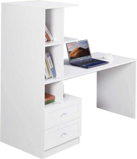 שולחן תלמיד משולב ספרייה ומגירות בצד שמאל ברוחב 155 ס''מ דגם Shaked מבית Woody - צבע לבן