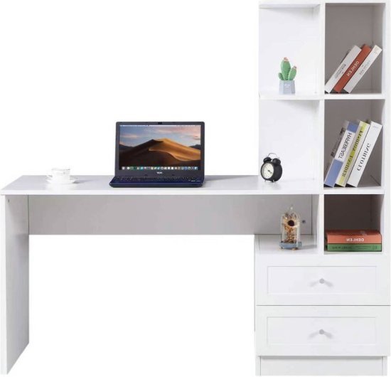 440153_b_1.jpg שולחן תלמיד משולב ספרייה ומגירות בצד ימין ברוחב 155 ס''מ דגם Shaked מבית Woody - צבע לבן